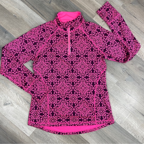Ideology Floral Damask Print Quarter Zip Athletic Top Purple Pink Medium - Picture 8 of 14